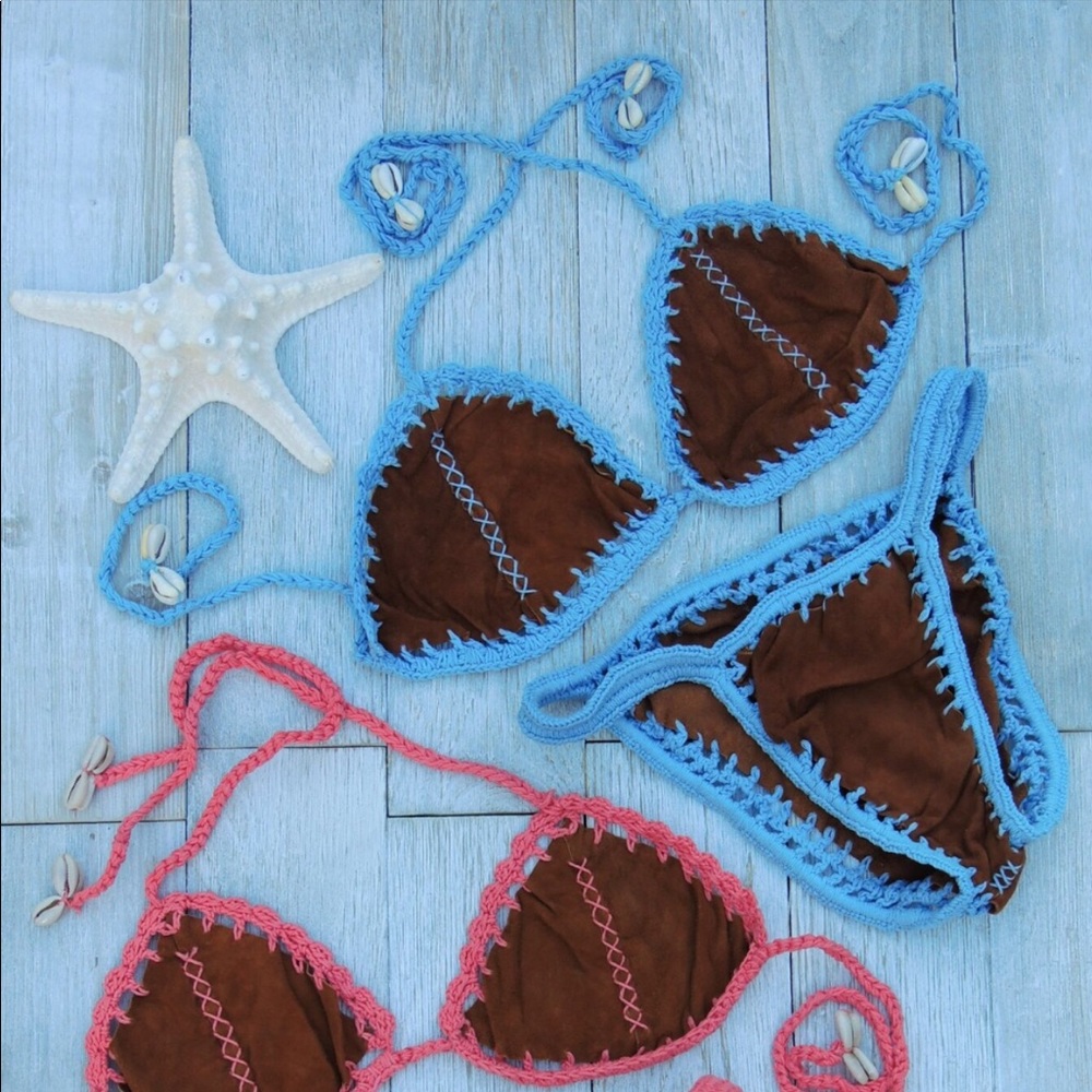 Suede Leather bikinis (set 2 bikinis- 4pcs)